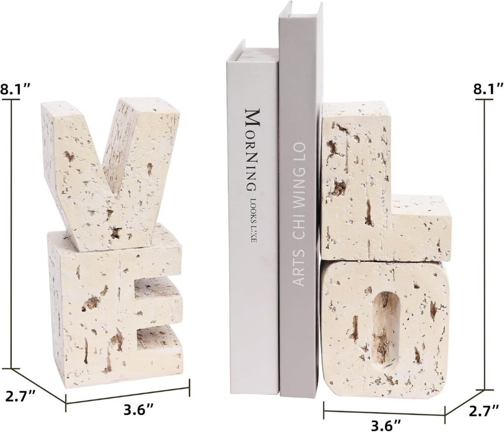Book Ends Decorative with Love Design,Small Farmhouse Heavy Duty Bookends