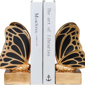 Vintage Blue Butterfly Bookends,Resin Book Ends for Shelves,Heavy Duty Decorative Bookends,Creative Book Stopper Holder