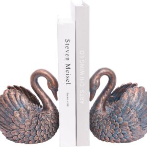 Swan Decorative Bookends,Resin Book Ends for Shelves,Unique Gold Book Holders,Heavy Duty Swan Decor for Home Office Desk